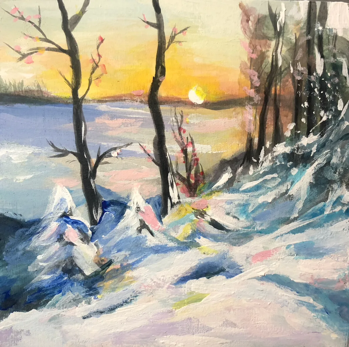 Snowy riverbank
